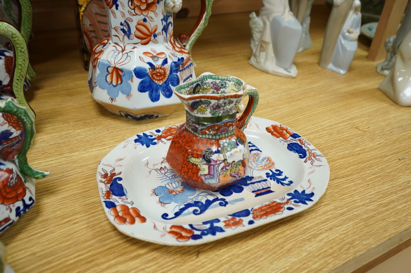 Nine pieces of Masons ironstone to include graduated jugs and a dish, largest 24cm high